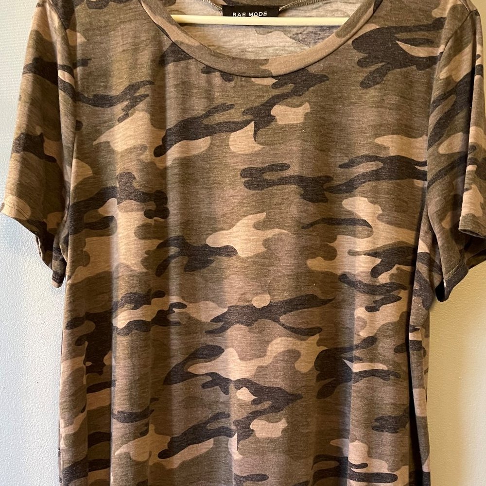 Olive Camo Crew Neck Top